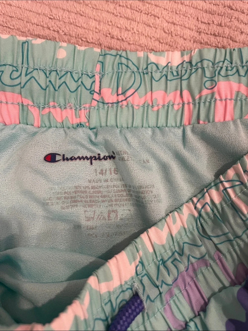 Champion Women's Teal Multi Pastel Logo Athletic Shorts